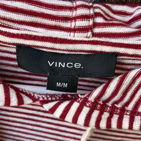 Vince Men’s Slub 100% Cotton Stripe Popover Hoodie Top In Red & White Sz M